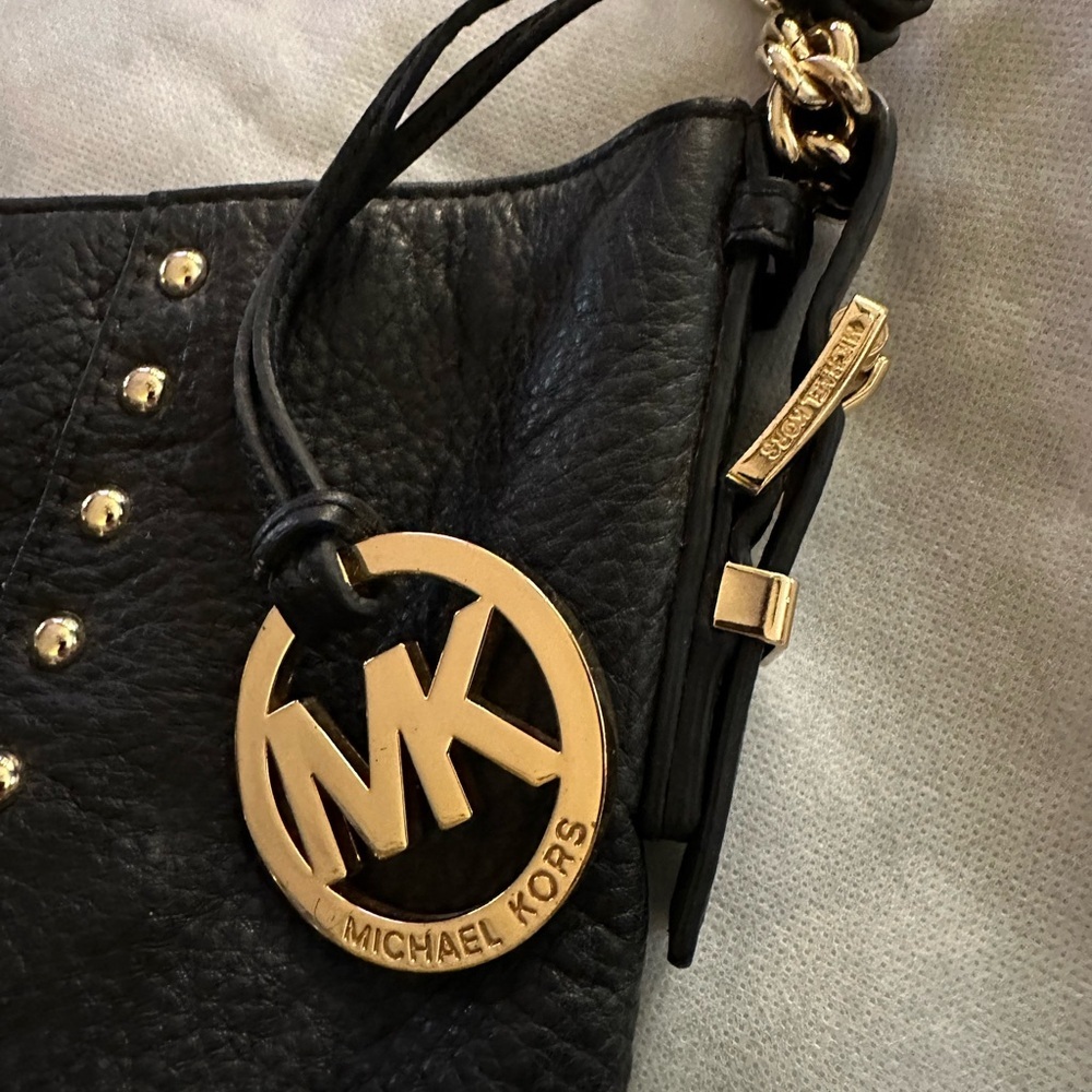 Michael Kors Black Leather Shoulder Bag with Gold Tone Accents - Picture 11 of 14